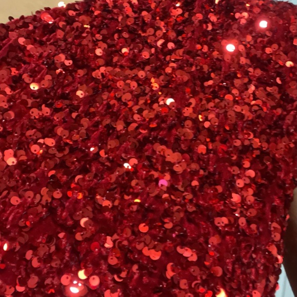 Red Premium Velvet Sequin One Shoulder Tie Waist Midi by PRETTY LITTLE THING ✨♥️ - Picture 4 of 6